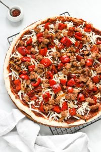 Pizza with Sausage and Sweet Peppers.