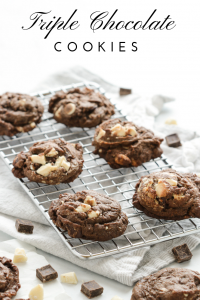 Decadent triple chocolate cookies. These cookies are soft and chewy with loads of gooey chocolate.
