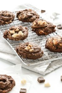 Decadent triple chocolate cookies. These cookies are soft and chewy with loads of gooey chocolate.