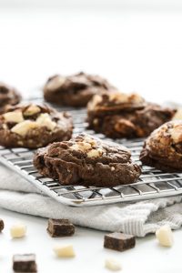 Decadent triple chocolate cookies. These cookies are soft and chewy with loads of gooey chocolate.