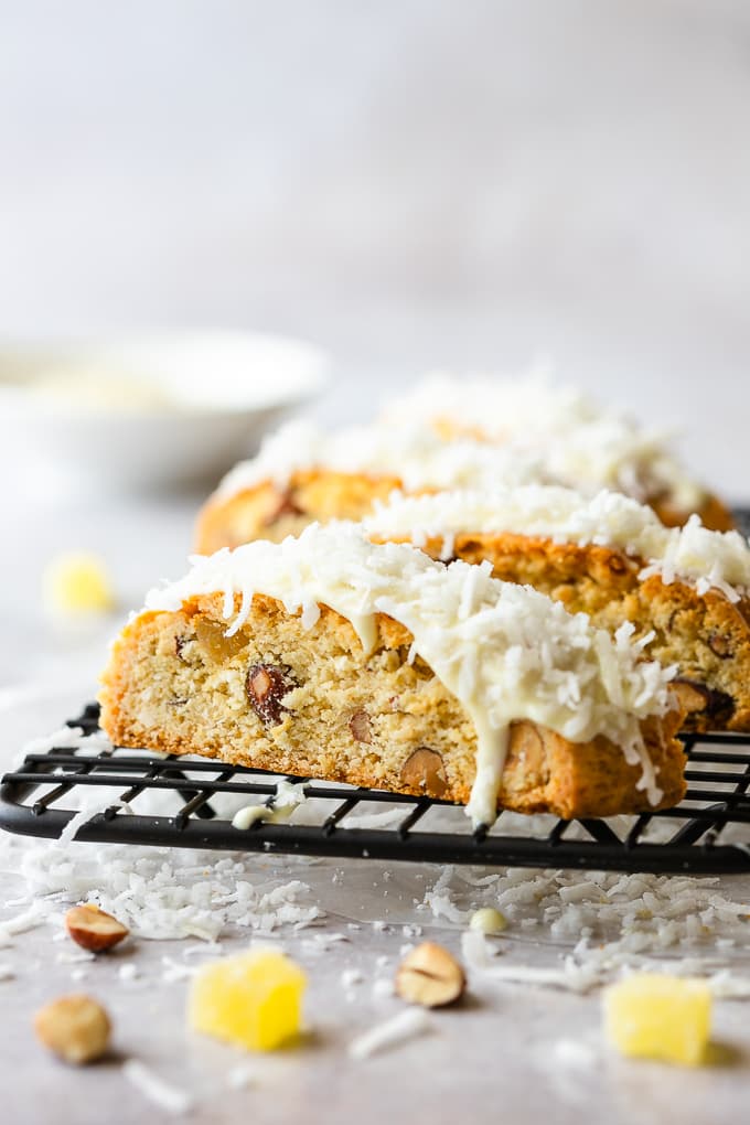 Almond biscotti with Pineapple and Coconut.