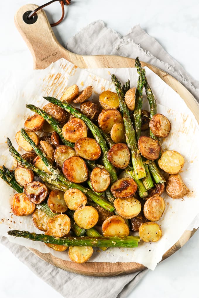 Parmesan Crusted Potatoes with Asparagus