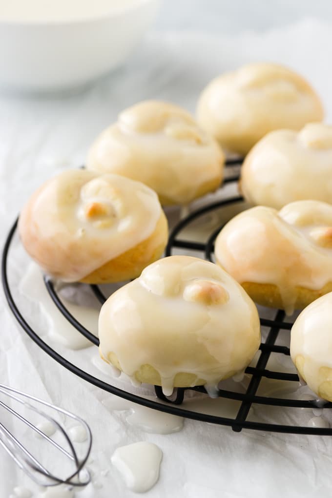 Lemon tarallucci cookies dipped in a lemon glaze.