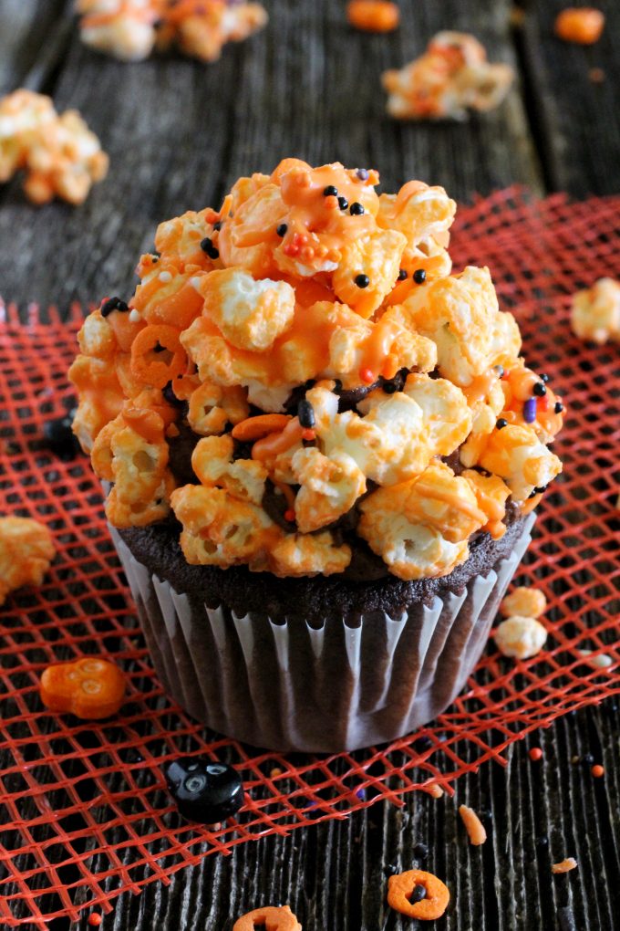 Chocolate Popcorn Halloween Cupcakes