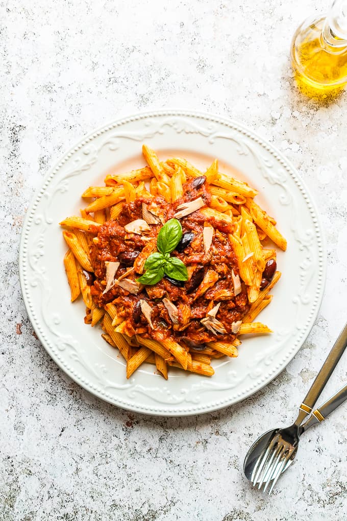 Penne with Tomato Tuna Sauce.