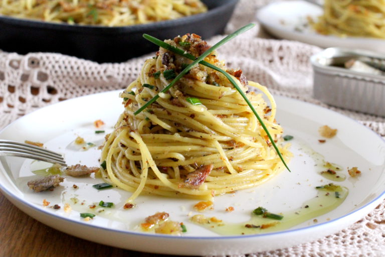 Sardine Spaghetti with Chives - Marisa's Italian Kitchen