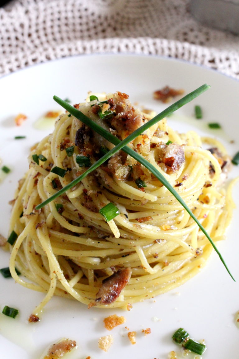 Sardine Spaghetti with Chives - Marisa's Italian Kitchen