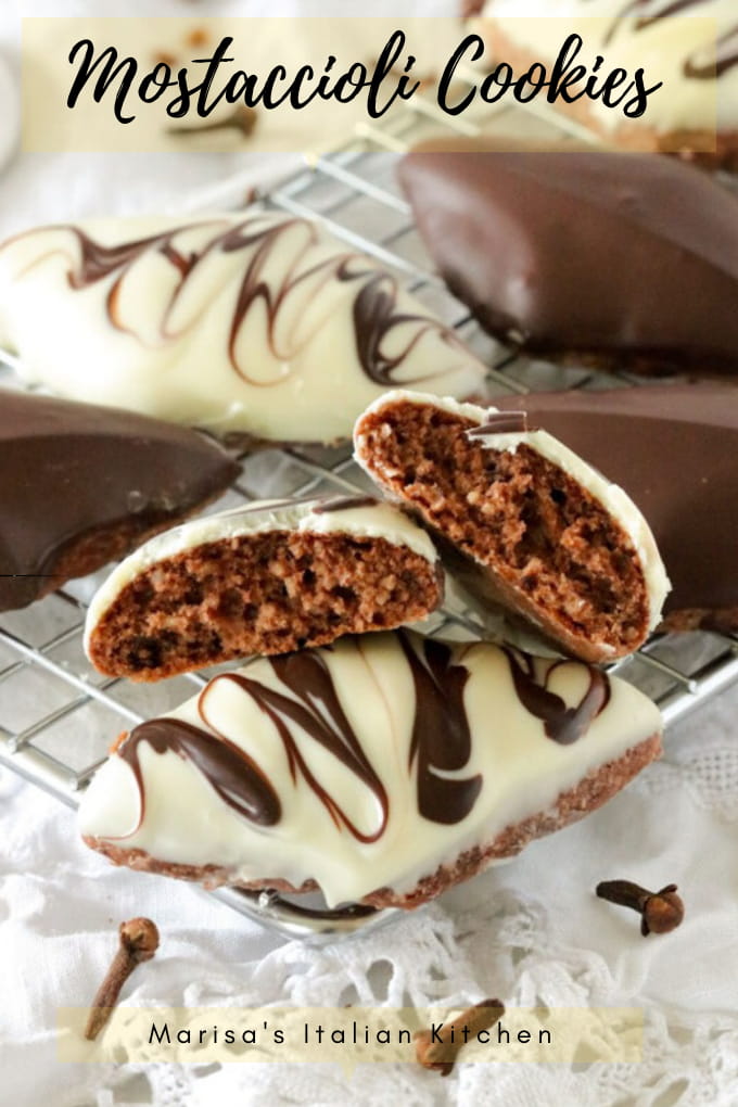 Italian Mostaccioli Cookies dipped in dark and white chocolate