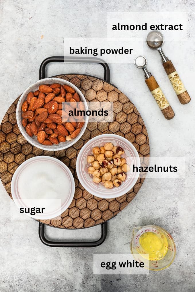 Ingredients for Italian Amaretti cookie recipe.