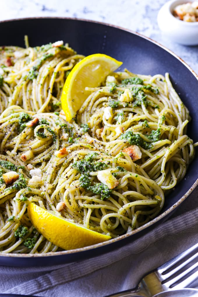 Kale Walnut Pesto with Spaghetti - Marisa's Italian Kitchen