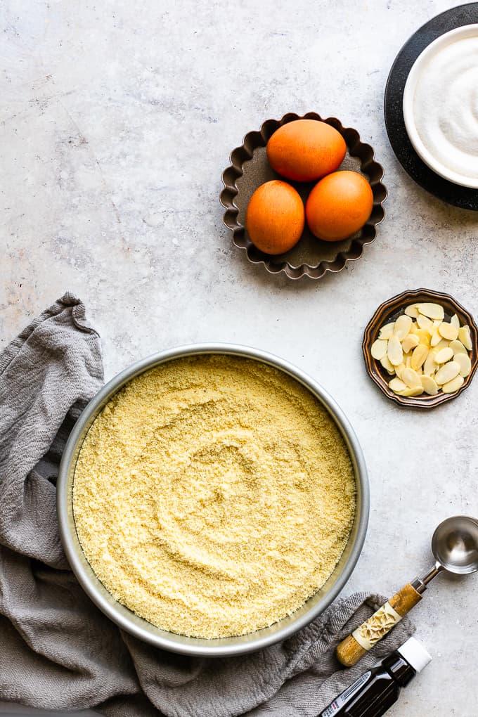Ingredients to make gluten free almond cookies.